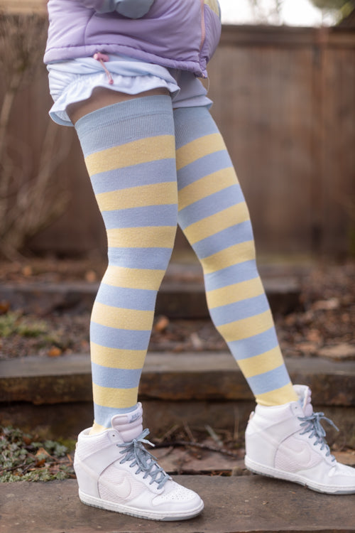 Longer Striped Extraordinary Thigh High in Light Blue and Daffodil
