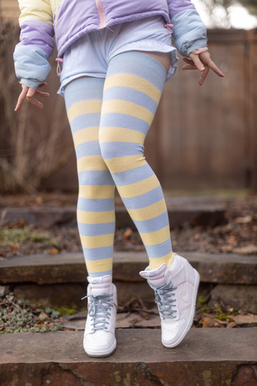 Longer Striped Extraordinary Thigh High in Light Blue and Daffodil