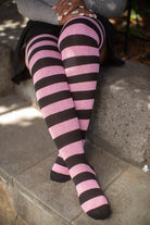 XL Foot Extraordinarily Longer Striped Thigh High - Black & Pink