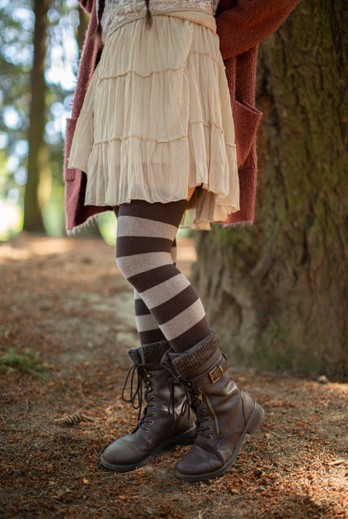 Striped Extraordinary Thigh High Socks - Coffee/Mocha