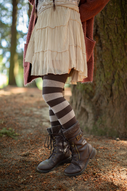 Extraordinary Striped Thigh High Socks - Coffee & Mocha
