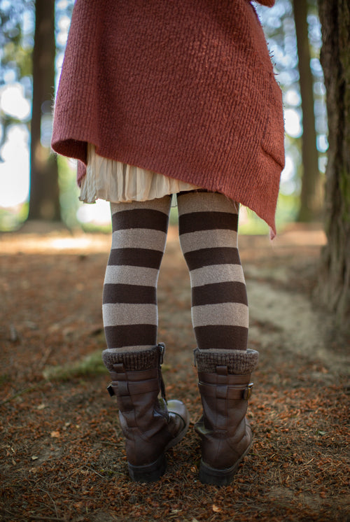 Striped Extraordinary Thigh High Socks - Coffee/Mocha