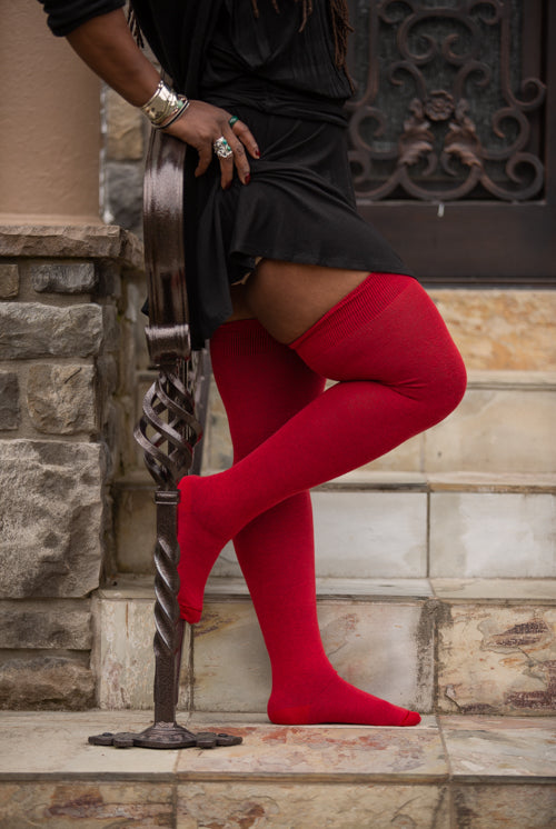 Extraordinarily Longer Thigh High Socks - Red