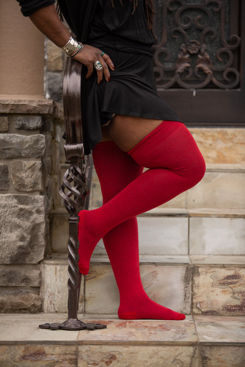 Extraordinarily Longer Thigh High Socks - Red