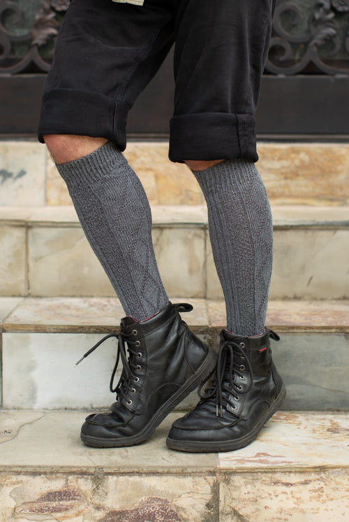 Diamond Rib Knee Socks - Charcoal