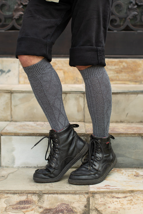 Diamond Rib Knee Socks - Charcoal