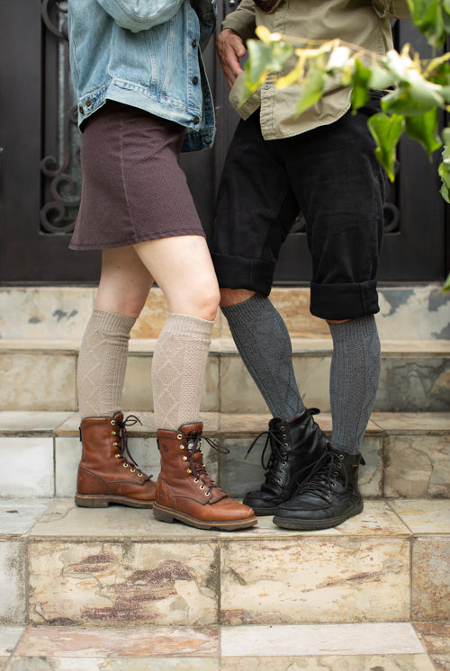 Diamond Rib Knee Socks - Charcoal
