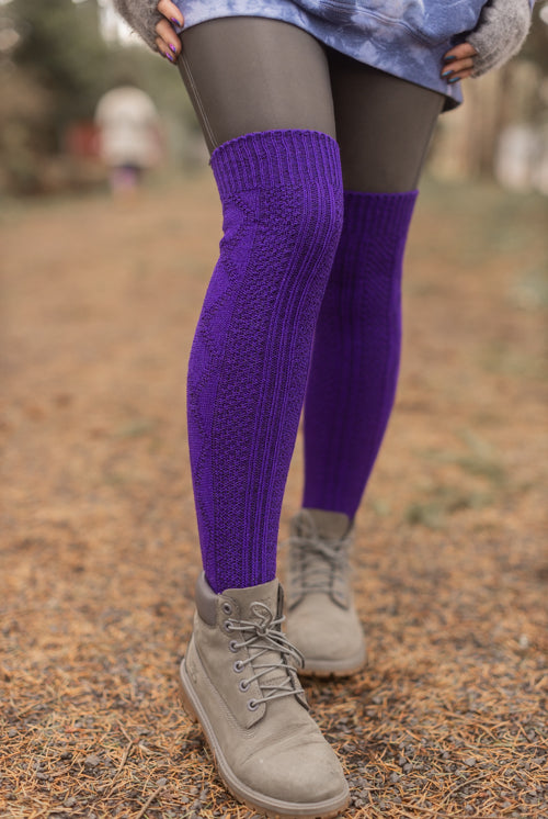 Diamond Rib Knee Socks - Purple