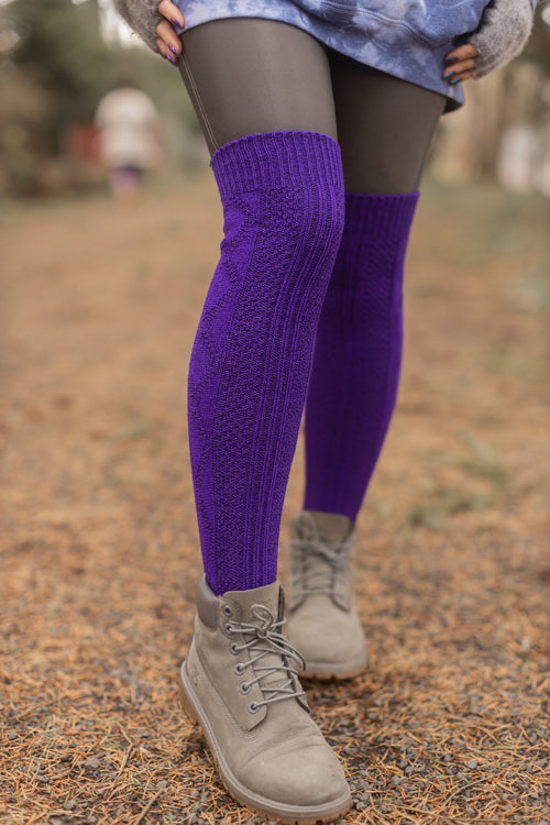 Diamond Rib Knee Socks - Purple