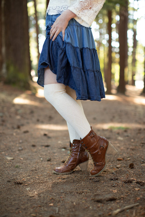 Diamond Rib Knee Socks - Sweet Cream