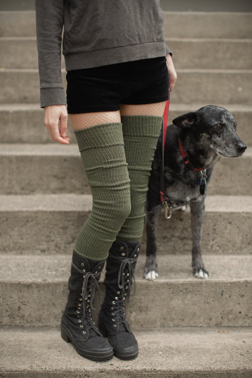 Long Cuffable Scrunchable Socks - Olive