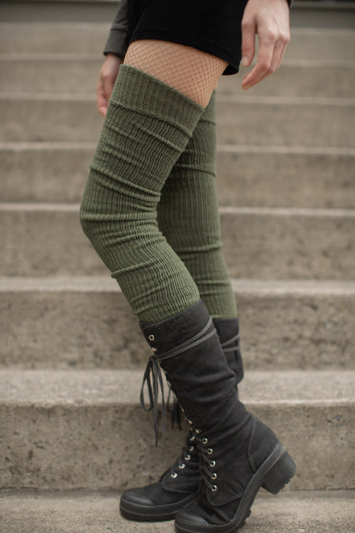 Long Cuffable Scrunchable Socks - Olive