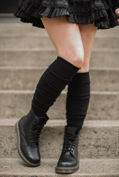 Longer Thicker Slouch Socks - Black