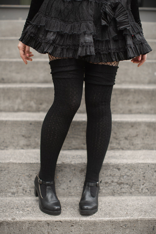 M45 Ribbed Thigh High with Roll Top - Black