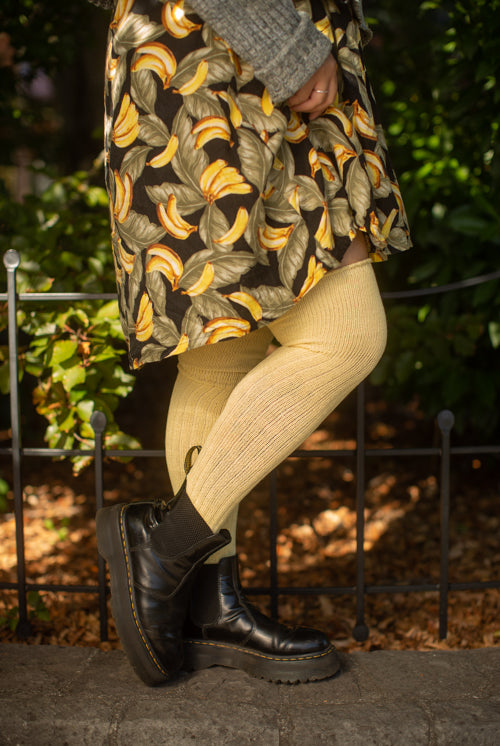 M45 Ribbed Thigh High with Roll Top - Daffodil