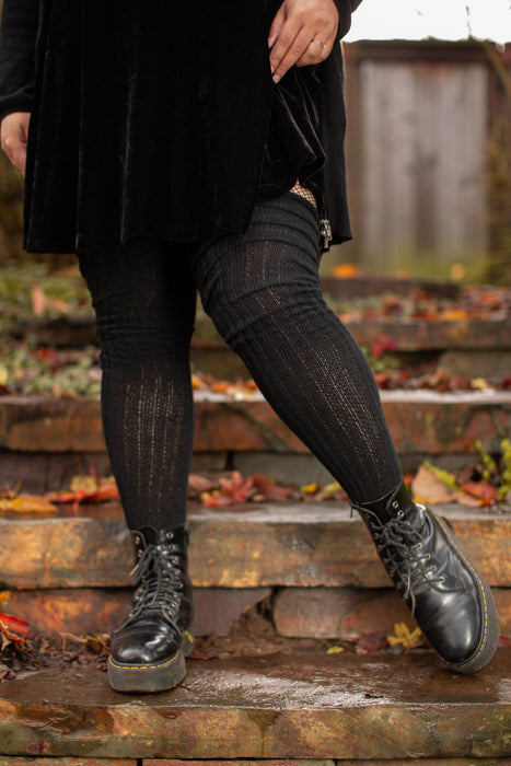 Longer M45 Ribbed Thigh High with Roll Top - Black - $1 donation to the Black Resilience Fund