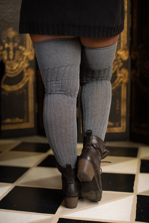 Longer M45 Ribbed Thigh High with Roll Top - Charcoal - $1 donation to the Black Resilience Fund