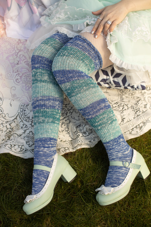 Marled Stripe Knee Socks - Ocean