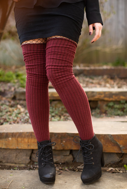 Ribbed M Stockings - Dark Red