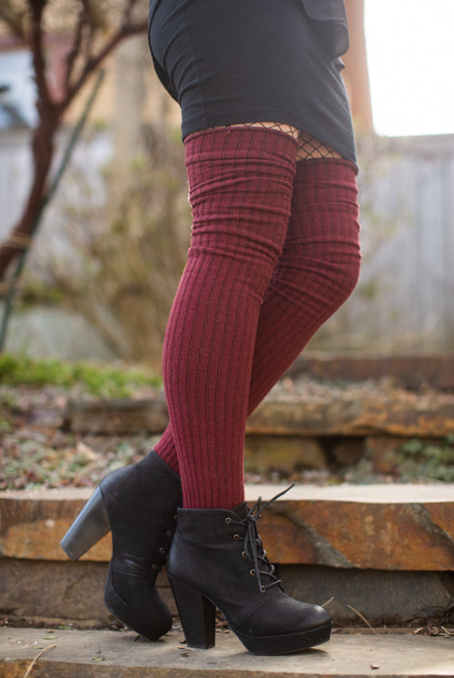 Ribbed M Stockings - Dark Red