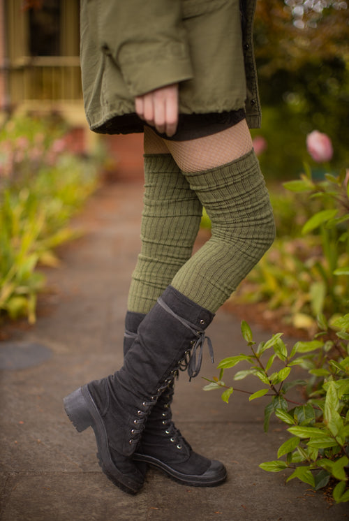 Ribbed M Stockings - Olive