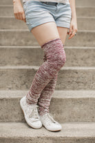 Marled Scrunchable Thigh High Socks - Dark Red