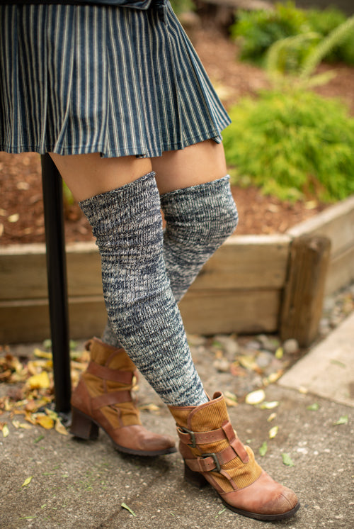 Marled Scrunchable Thigh High Socks - Navy