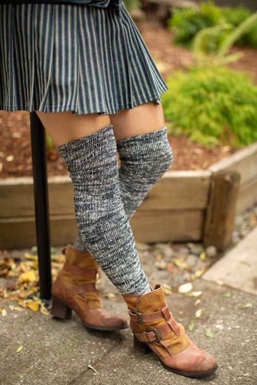 Marled Scrunchable Thigh High Socks - Navy