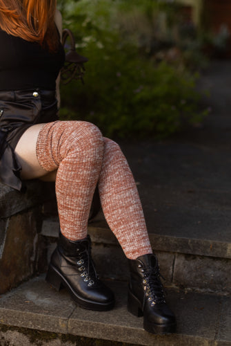 Marled Scrunchable Thigh High Socks - Rust