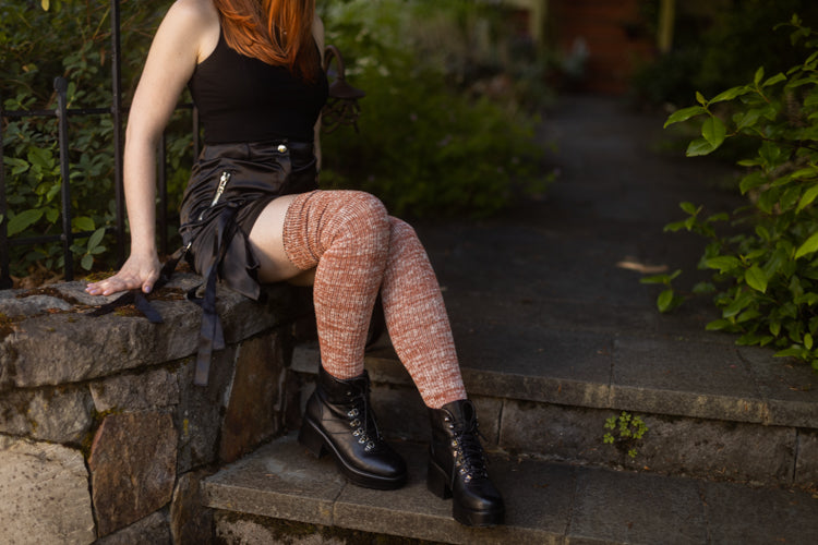 Marled Scrunchable Thigh High Socks - Rust