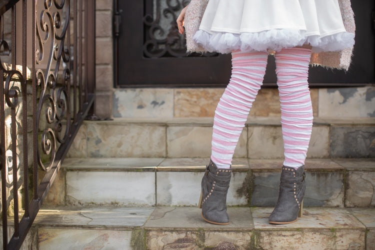M Stripes Thigh High Socks - Pink/White