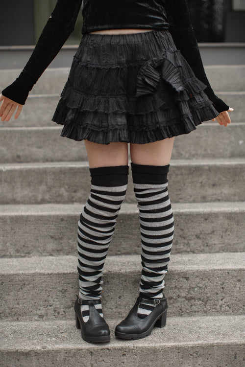 Super Stripes Thigh High Socks - Black/Grey