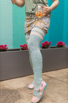 Top-Striped Marled Scrunchable Socks - Seafoam with Sweet Cream