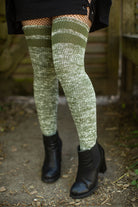 Top-Striped Marled Scrunchable Socks - Olive