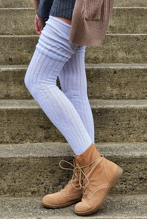 Longer M45 Ribbed Thigh High with Roll Top - White - $1 donation to the Black Resilience Fund