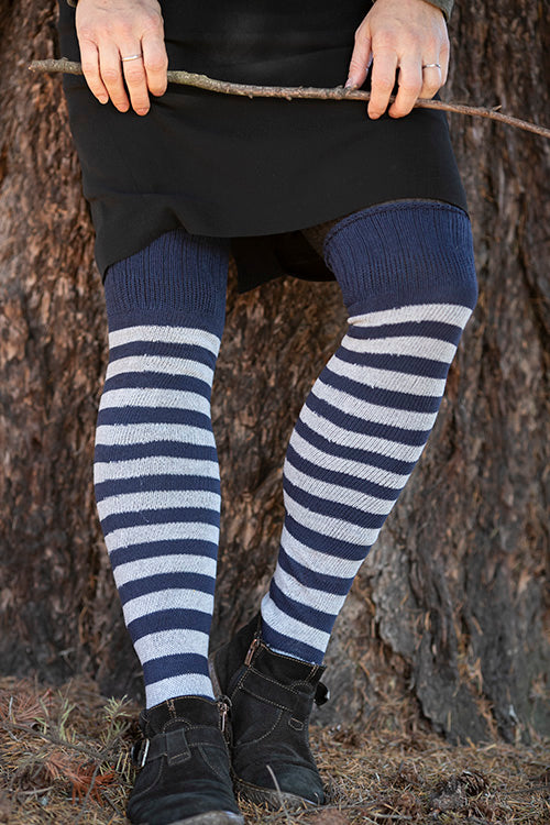 Super Stripes Knee Socks - Navy/Grey