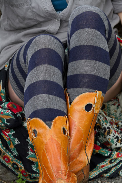 Extraordinarily Longer Striped Thigh High Socks - Anthracite & Navy