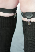 Faux Leather Sock Garters with Suspender Clips - Black - OS