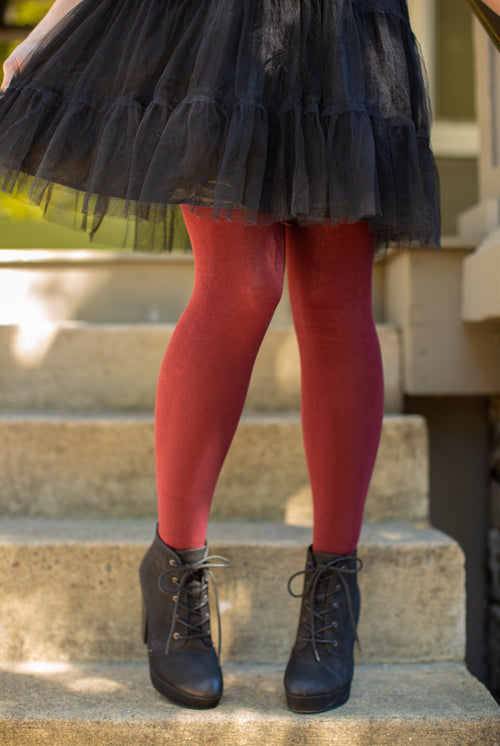 Signature Cotton Tights - Burgundy - OS