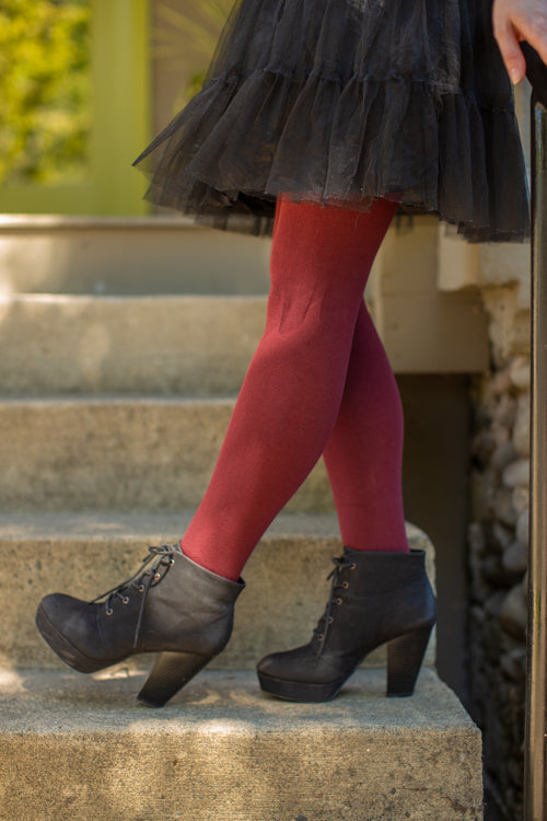 Signature Cotton Tights - Burgundy - OS