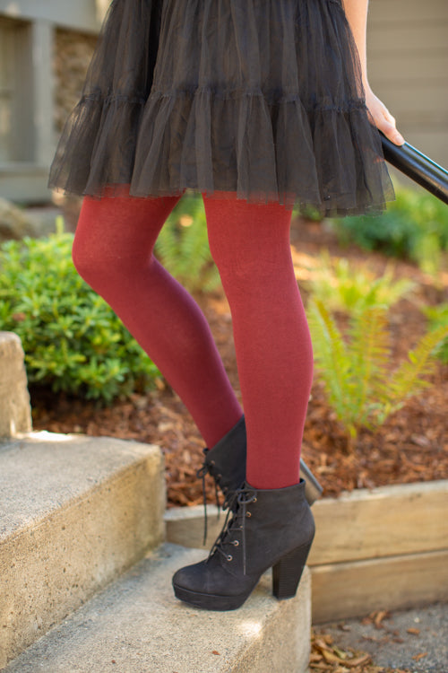 Signature Cotton Tights - Burgundy