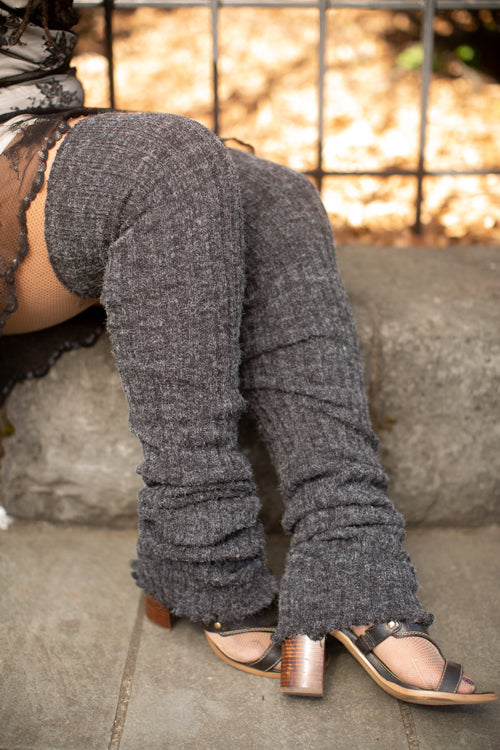 Super-Long Ribbed Leg Warmers - Charcoal