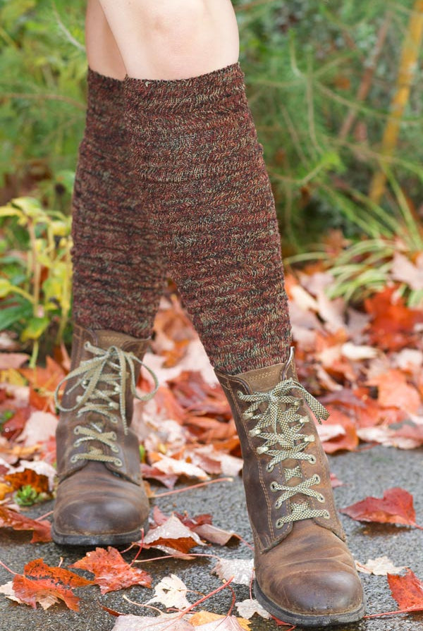 Twisted Yarn Ribbed Over the Knee - Burgundy