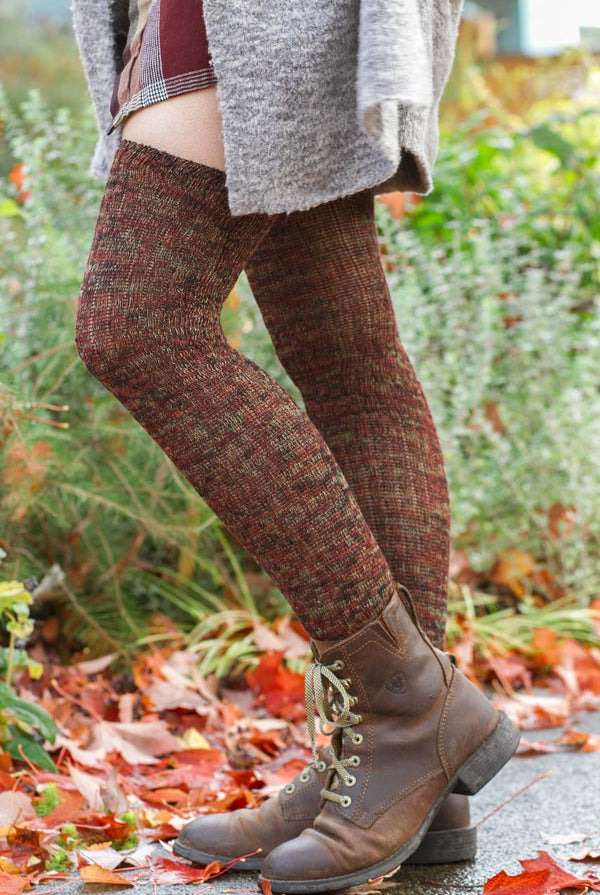 Twisted Yarn Ribbed Over the Knee - Burgundy