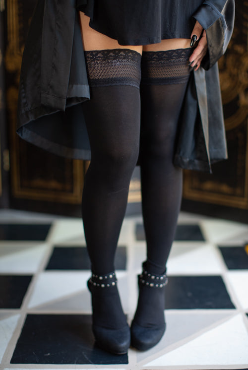 Vital Opaque Stocking with Stay Up Lace Top - Black - Medium