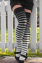 Extraordinary Gradient Stripes Thigh High - Black & Sweet Cream