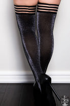Kaylee Shimmer Thigh Highs with Stay-Up Top - Grey Shimmer - B