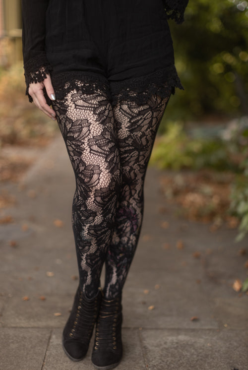 Illustrated Flora Net Tights