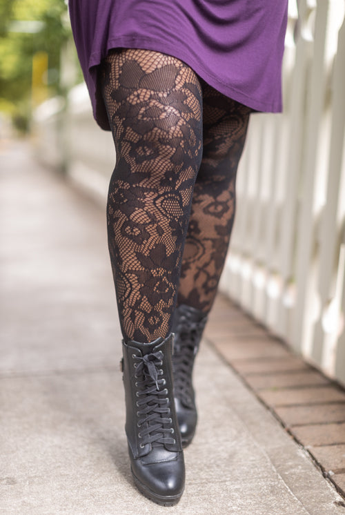 Plus Size Floral Lace Fishnet Tights