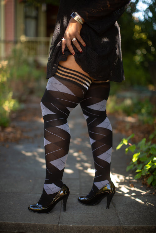 Kimmie Argyle Thigh High with Stay-Up Top - A